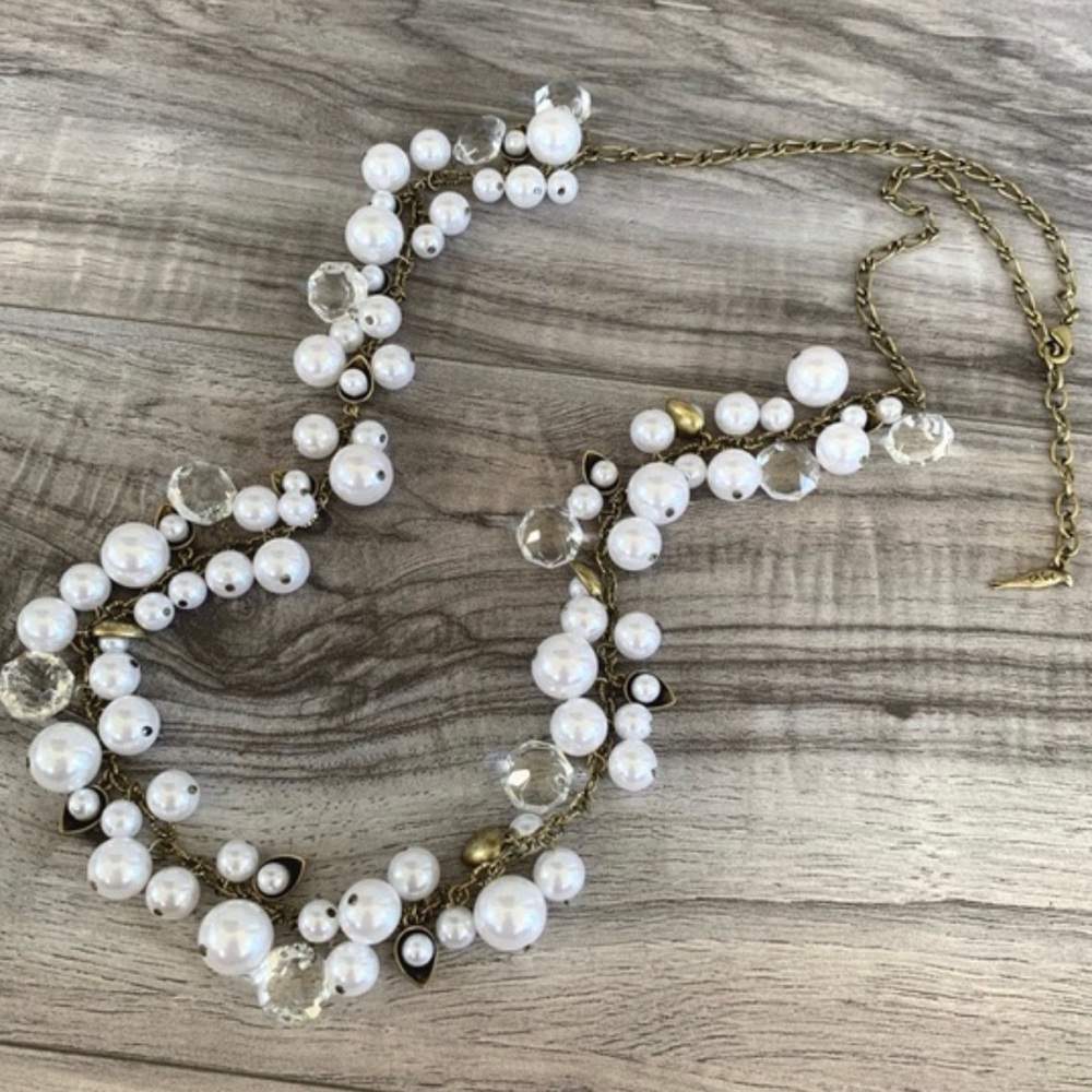 Chloe And Isabel Brass Tone Necklace With Pinned Faux Pearls And Clusters 31"